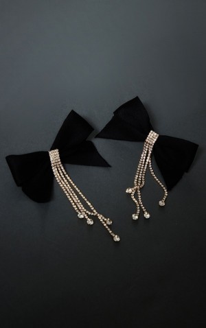 Bijuterii Pretty Little Thing Bow Diamante Drop Statement Negrii | ZVYN54168