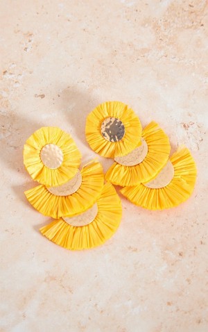 Bijuterii Pretty Little Thing Bright Yellow Raffia Tassel Extreme Flower Statement Galbeni Deschis | YHZB64983