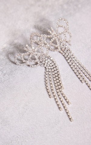 Bijuterii Pretty Little Thing Diamante Butterfly Tassel Statement Argintii | ZVCF49718