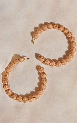 Bijuterii Pretty Little Thing Natural Raffia Ball Large Hoop Bej | RBQF06571
