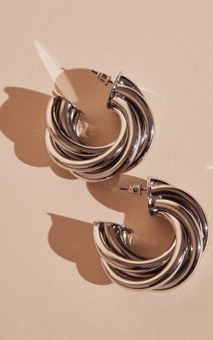 Bijuterii Pretty Little Thing Thick Grosolan Twist Hoop Argintii | GUJI13489
