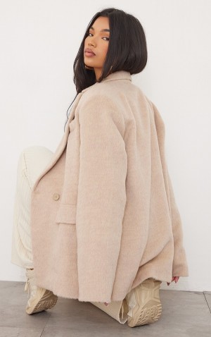 Blazere Pretty Little Thing TextuWool Look Oversized Bej | SKRJ82379