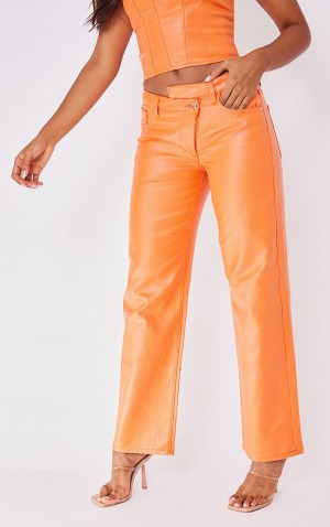 Blugi Pretty Little Thing Asymmetric Waistbanded Largi Leg Portocalii | RSYH04817