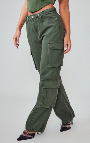 Blugi Pretty Little Thing Cargo Pocket Toggle Hem Kaki Inchis | TUCI08937