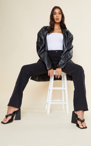 Blugi Pretty Little Thing Cizme Inalte Washed Long Leg Drept Negrii | AMUI40291