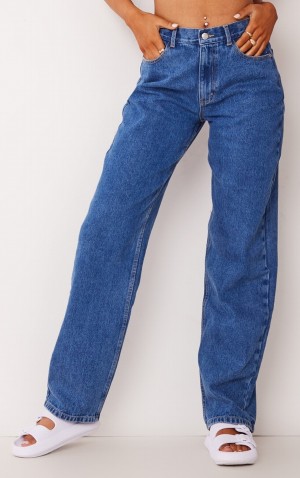 Blugi Pretty Little Thing Mid-High Wash gy Largi Leg Albastri Albastru Deschis | OLBW45261