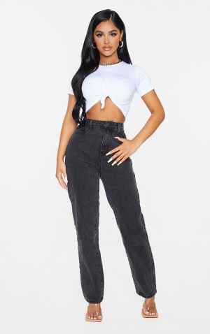 Blugi Pretty Little Thing Petite Drept Leg Negrii | BMOF53048