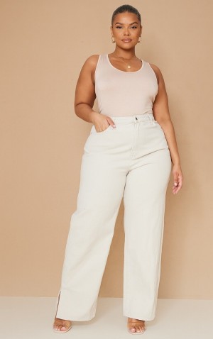 Blugi Pretty Little Thing Plus Sand Split Hem Maro | VMKO05682