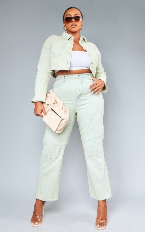 Blugi Pretty Little Thing Plus Stone Vintage Wash Seam Detail Cargo Gri | XHAG02956
