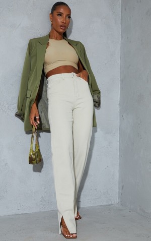 Blugi Pretty Little Thing Sand Split Hem Maro | GPSB91842