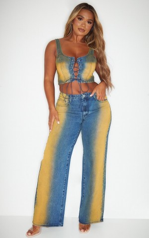 Blugi Pretty Little Thing Shape Washed Largi Leg Albastri Inchis | BGQU50798