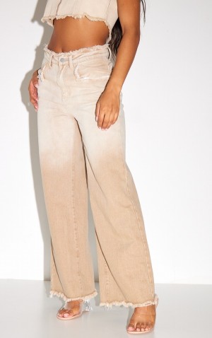 Blugi Pretty Little Thing Stone Ombre Frayed Largi Leg Gri | KWQD13765