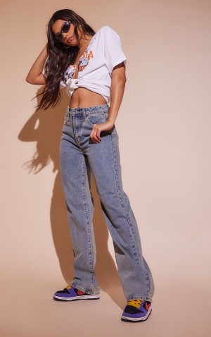 Blugi Pretty Little Thing Vintage Mid-High Wash Drept Leg Albastru Deschis | FTMK26538