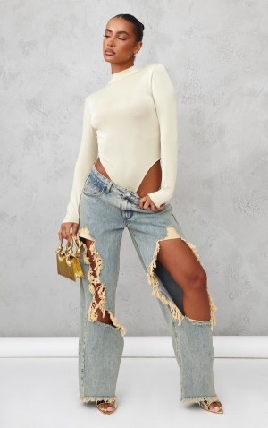 Blugi Pretty Little Thing Vintage Wash Extreme Ripped Boyfriend Jean Albastru Deschis | NISM48036