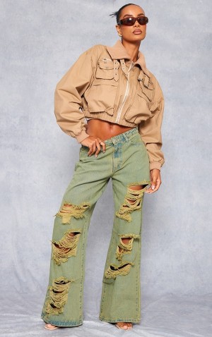Blugi Pretty Little Thing Vintage Wash Tint Distressed Extreme Largi Leg Albastru Deschis | ECRW70649