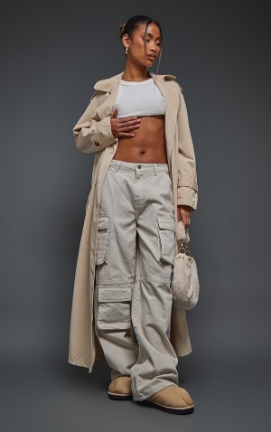 Blugi Pretty Little Thing Washed Stone Low Rise gy Boyfriend Cargo Gri | ADGW01857