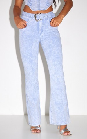 Blugi Pretty Little Thing Washed Western Flared Albastri | NIDL70965