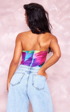 Body-uri Pretty Little Thing Abstract Print Woven Asymmetric Pointed Hem Corset Violet | SMAN38014
