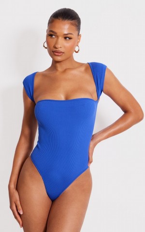 Body-uri Pretty Little Thing Bright Snatched Rib Cut Out Sleeve Albastri Deschis | JNQH35086