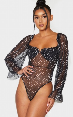 Body-uri Pretty Little Thing Mesh Polka Dot Milkmaid Negrii | KPLO56489