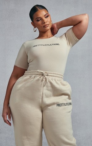 Body-uri Pretty Little Thing Plus Oatmeal Sleeve Bej | GWTI35967