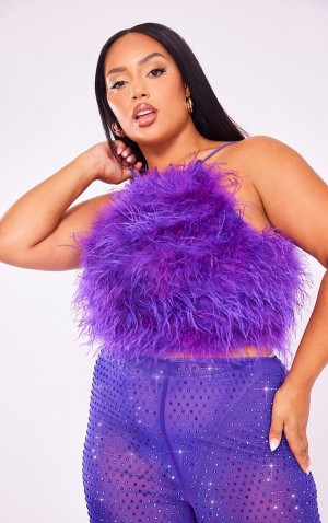 Body-uri Pretty Little Thing Premium Plus Feather Cu Bretele Cross Back Violet | XNZG94302