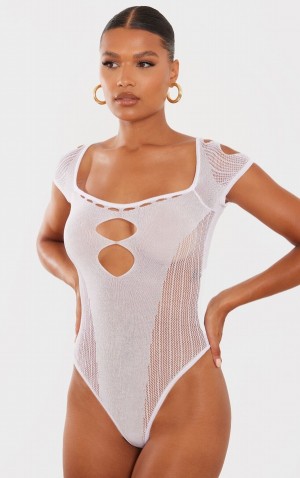 Body-uri Pretty Little Thing Sheer Knit Cut Out Panelled Albi | PEZN10257