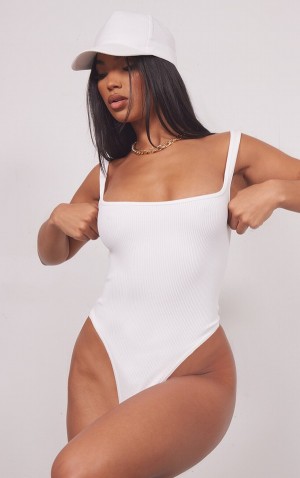 Body-uri Pretty Little Thing Snatched Rib Square Neck Fara Maneci Albi | OWMG18342