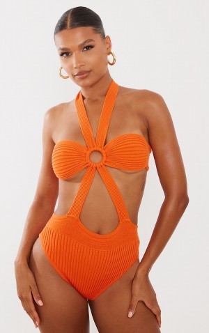 Body-uri Pretty Little Thing Tie Details Tricotate Portocalii | UEBM75604