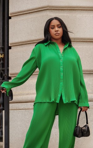 Camasa Pretty Little Thing Bright Plisse Button Front Oversized Verzi | GHWO92513
