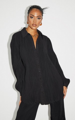 Camasa Pretty Little Thing Cizme Inalte Plisse Oversized Cuff Detail Negrii | AGVU84073