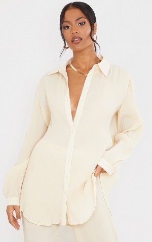 Camasa Pretty Little Thing Cizme Inalte Plisse Oversized Cuff Detail Albi | UKJL84069