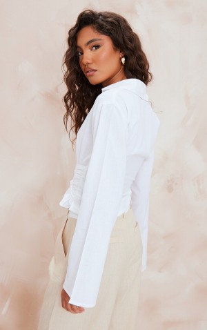 Camasa Pretty Little Thing Linen Look Wrap Front Fitted Albi | CWQU64281