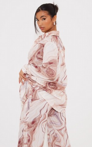Camasa Pretty Little Thing Marble Print Oversized Maro | QTCL15826