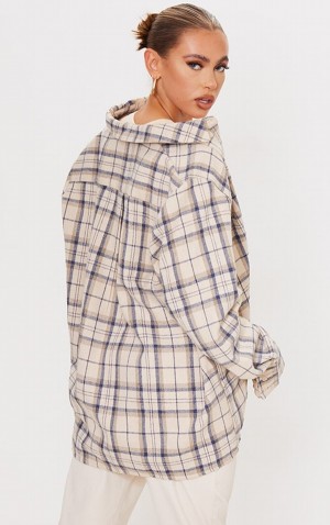 Camasa Pretty Little Thing Oversized Checked Bej | XJNR30569