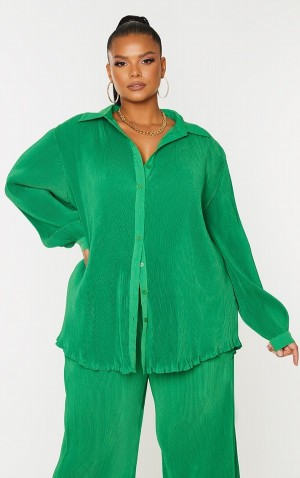 Camasa Pretty Little Thing Plus Bright Plisse Button Front Oversized Verzi Deschis | YQMA69182