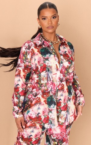 Camasa Pretty Little Thing Plus Femme Renaissance Print Oversized Roz | NHXK62471