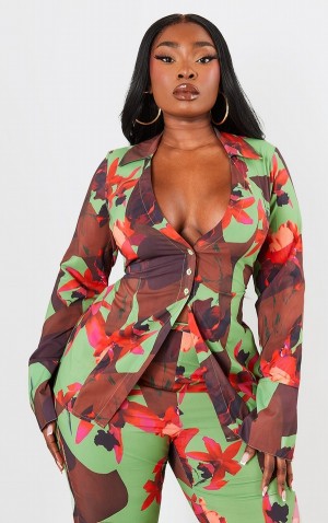 Camasa Pretty Little Thing Plus Floral Print Chiffon Fitted Roz | XKLO27913