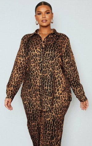Camasa Pretty Little Thing Plus Leopard Printed Oversized Maro | DZEX82467