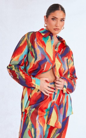 Camasa Pretty Little Thing Plus Multi Print Oversized Colorati | LGZC63152