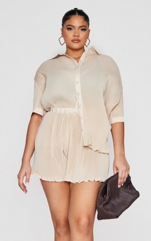 Camasa Pretty Little Thing Plus Plisse Sleeve Albi | FYSK26310