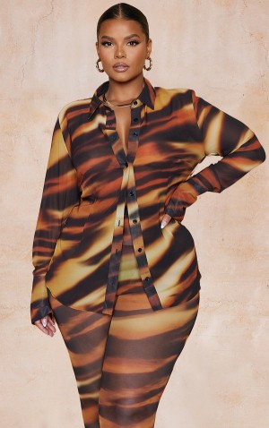 Camasa Pretty Little Thing Plus Tiger Printed Fitted Chiffon Plunge Maro | RHOB98401
