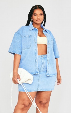 Camasa Pretty Little Thing Plus Wash Oversized Albastri Deschis Albastru Deschis | AFTM96427
