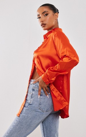 Camasa Pretty Little Thing Satin Button Front Portocalii | QACP63519