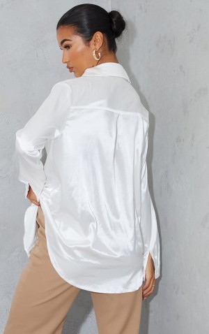 Camasa Pretty Little Thing Satin Button Front Albi | LVSO17062