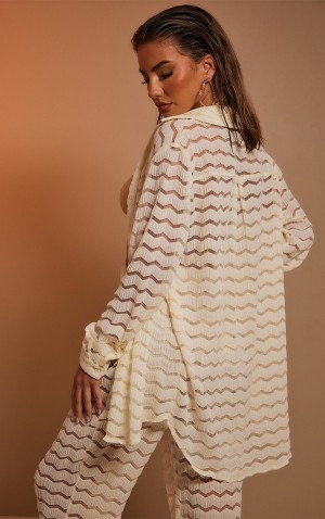 Camasa Pretty Little Thing TextuOversized Beach Albi | FRWA91652