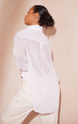 Camasa Pretty Little Thing TextuStripe Woven Oversized Albi | BFQJ05974