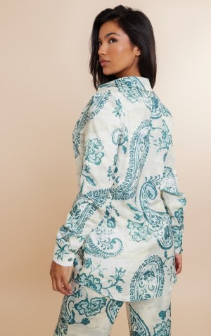 Camasa Pretty Little Thing Turquoise Paisley Print Oversized Verzi | PHES12906