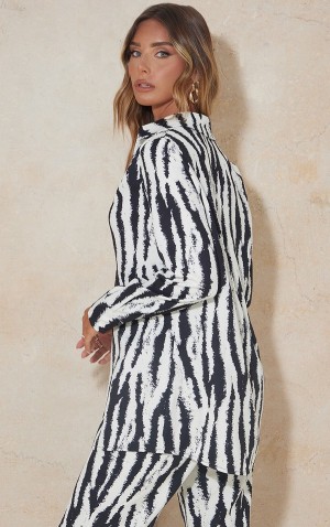 Camasa Pretty Little Thing Zebra Oversized Print Negrii | GFYD08756