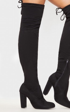 Cizme Pretty Little Thing Bess Faux Piele Intoarsa Thigh Negrii | AWYJ47390